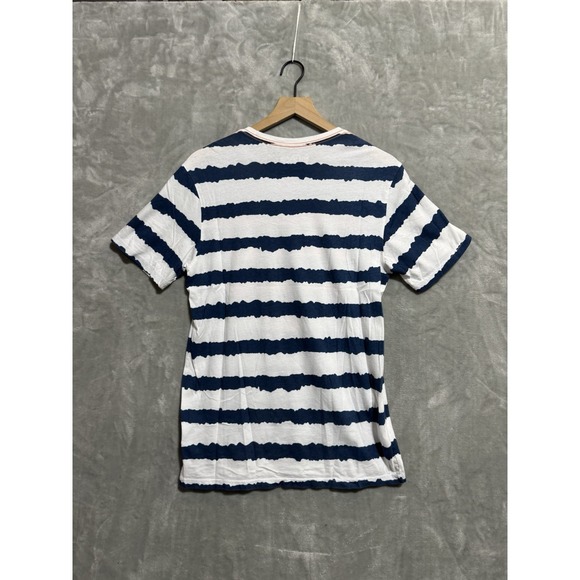 True Religion Graphic Shirt Men's XS Striped Wide Blue White Orange‎ Y2K Buddha - Picture 2 of 6